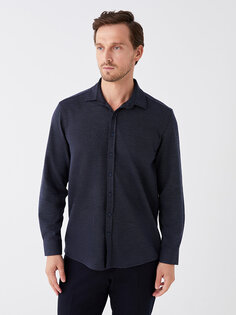 Мужская рубашка Slim Fit с длинным рукавом LCWAIKIKI Classic, темно-синий