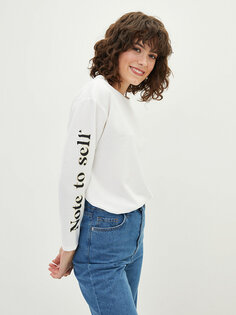 Женская футболка с длинным рукавом с круглым вырезом и текстовым принтом LCW Casual