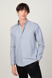 Мужская рубашка Slim Fit с длинным рукавом, воротником на пуговицах и внутренней окантовкой воротника TUDORS, серый