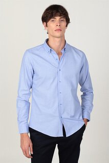 Мужская рубашка Slim Fit с длинным рукавом, воротником на пуговицах и внутренней окантовкой воротника TUDORS, синий