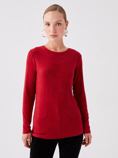 Женская футболка с длинным рукавом с круглым вырезом и рисунком LCWAIKIKI Basic, красный меланж