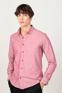 Мужская рубашка Slim Fit с длинным рукавом, воротником на пуговицах и внутренней окантовкой воротника TUDORS, красный