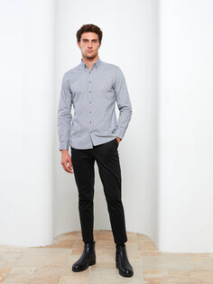 Мужская рубашка Slim Fit с длинным рукавом LCWAIKIKI Classic, серый полосатый