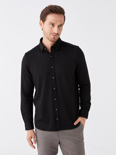 Мужская рубашка Slim Fit с длинным рукавом LCWAIKIKI Classic, черный