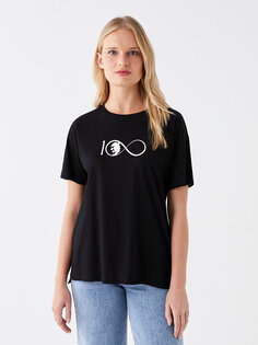 Женская футболка с коротким рукавом с круглым вырезом в стиле Ататюрка LCWAIKIKI Classic, новый черный