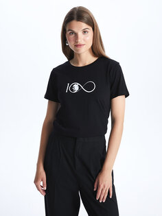 Женская футболка с коротким рукавом с круглым вырезом в стиле Ататюрка LCWAIKIKI Classic, новый черный