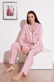 Полосатый тонкий пижамный комплект стандартного кроя с одним карманом 611PT620 Lela