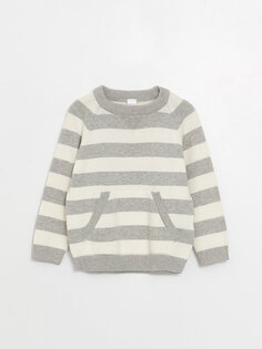 Полосатый трикотажный свитер для маленьких мальчиков с круглым вырезом LCW baby, серый полосатый
