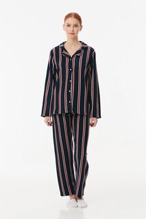 Полосатый флисовый пижамный комплект на пуговицах Fullamoda