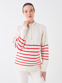 Полуводолазка в полоску с длинными рукавами и трикотажным свитером для беременных LCWAIKIKI Maternity, красный полосатый
