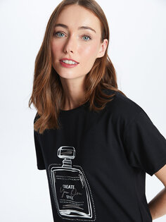 Женская футболка с коротким рукавом с круглым вырезом и принтом LCWAIKIKI Classic, новый черный