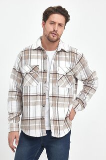 Мужская рубашка в клетку с двойным карманом Rodi, коричневый