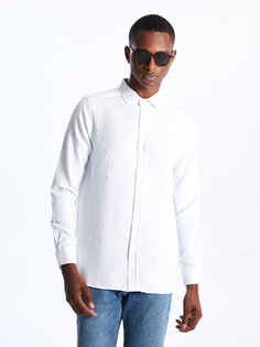 Мужская рубашка Добби Slim Fit с длинным рукавом LCW Vision, белый