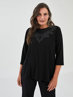 Женская футболка с круглым вырезом с рисунком LCW Grace, новый черный