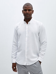 Мужская рубашка Добби Slim Fit с длинным рукавом LCW Vision, буксе белый