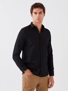 Мужская рубашка Добби Slim Fit с длинным рукавом LCWAIKIKI Classic, новый черный