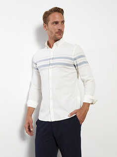 Мужская рубашка Добби Slim Fit с длинным рукавом LCWAIKIKI Classic, белый полосатый