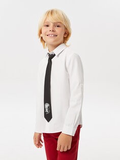 Поплиновая рубашка с длинными рукавами для мальчика и галстук с принтом Ататюрк LCW Kids