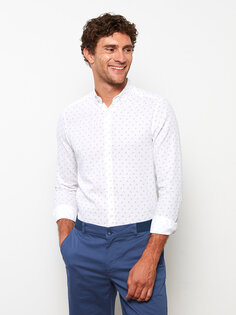 Мужская рубашка Добби Slim Fit с длинным рукавом LCWAIKIKI Classic, белый печатный