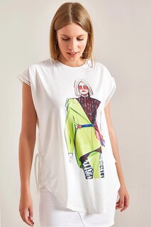 Женская футболка с принтом и завязками сбоку SHADE
