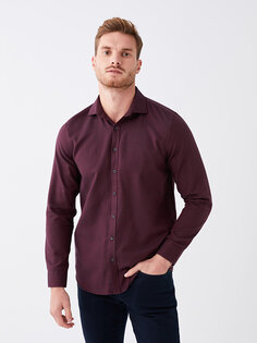 Мужская рубашка Добби Slim Fit с длинным рукавом LCWAIKIKI Classic, бургундия