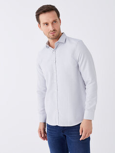 Мужская рубашка Добби Slim Fit с длинным рукавом LCWAIKIKI Classic, серый