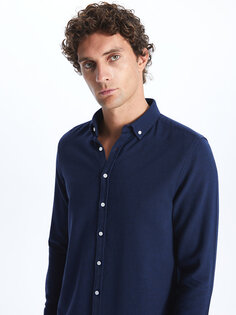 Мужская рубашка Добби Slim Fit с длинным рукавом LCWAIKIKI Classic, темно-синий