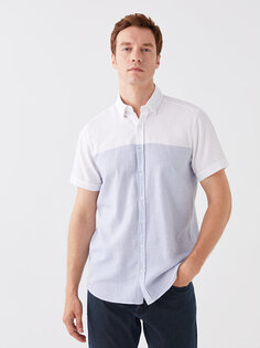 Мужская рубашка Добби Slim Fit с короткими рукавами LCWAIKIKI Classic, средний синий
