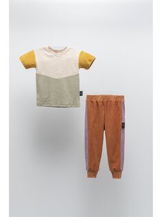 Футболка-полотенце и спортивные штаны с круглым вырезом для мальчиков с цветными блоками Moi Noi