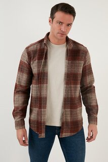 Приталенная зимняя рубашка в клетку с длинными рукавами CF21W112844 Buratti, коричневый