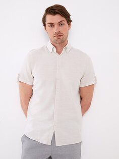 Мужская рубашка Добби Slim Fit с короткими рукавами LCWAIKIKI Classic, бежевый