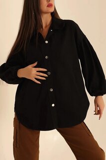 Женская черная куртка оверсайз из габардина с металлическими пуговицами и эластичной резинкой по щиколотку HZL23W-BD106841 hazelin