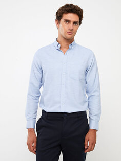 Мужская рубашка Добби стандартного кроя с длинным рукавом LCWAIKIKI Classic, синий