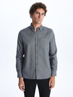 Мужская рубашка Добби стандартного кроя с длинным рукавом LCWAIKIKI Classic, серый меланж
