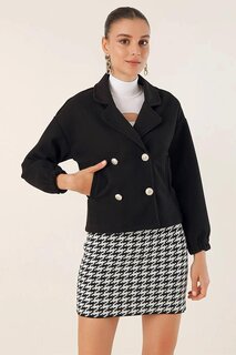 Женская черная куртка с эластичными манжетами и двойными карманами на металлических пуговицах HZL24W-BD191171 hazelin
