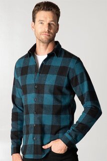 Приталенная мужская зимняя рубашка в клетку Lumberjack Petrol TUDORS