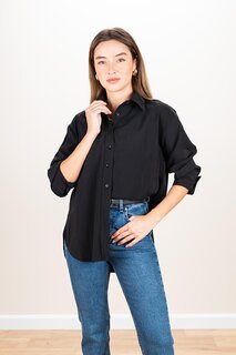 Женская черная рубашка оверсайз из модала с длинной спиной ECROU
