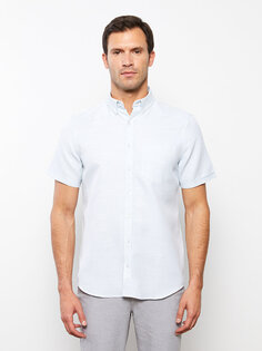 Мужская рубашка Добби стандартного кроя с коротким рукавом LCWAIKIKI Classic, средний синий