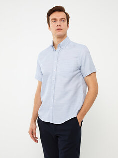 Мужская рубашка Добби стандартного кроя с коротким рукавом LCWAIKIKI Classic, средний синий