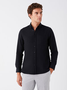 Мужская рубашка Добби стандартного кроя с длинным рукавом LCWAIKIKI Classic, черный