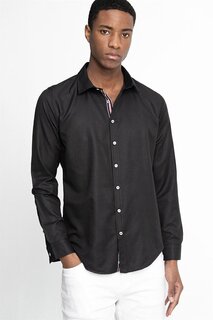 Приталенная мужская рубашка Оксфорд с длинным рукавом и фактурной окантовкой TUDORS, черный