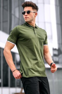 Хаки-зеленая однотонная мужская футболка с воротником-поло MADMEXT, хаки