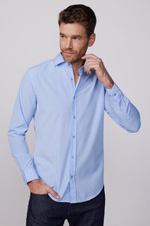 Приталенная хлопковая синяя мужская рубашка, которую легко гладить TUDORS, синий