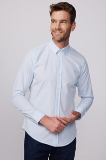 Приталенная хлопковая синяя мужская рубашка, которую легко гладить TUDORS, синий