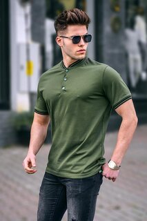Хаки-зеленая однотонная мужская футболка с воротником-поло MADMEXT, хаки