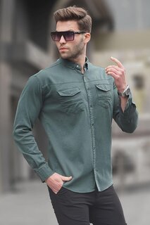 Мужская рубашка из габардина удобного кроя цвета хаки 6810 MADMEXT