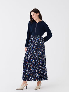 Женская юбка с цветочным принтом и эластичной резинкой на талии LCW Grace, темно-синий с принтом