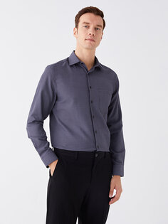 Мужская рубашка из габардина в клетку с длинным рукавом стандартного кроя LCWAIKIKI Formal, серый плед