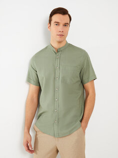 Мужская рубашка из льняной смеси с воротником обычного кроя и коротким рукавом LCWAIKIKI Basic, зеленый