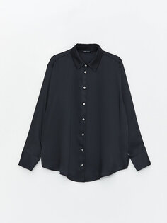 Простая атласная женская рубашка оверсайз с длинными рукавами LCW Vision, новый черный